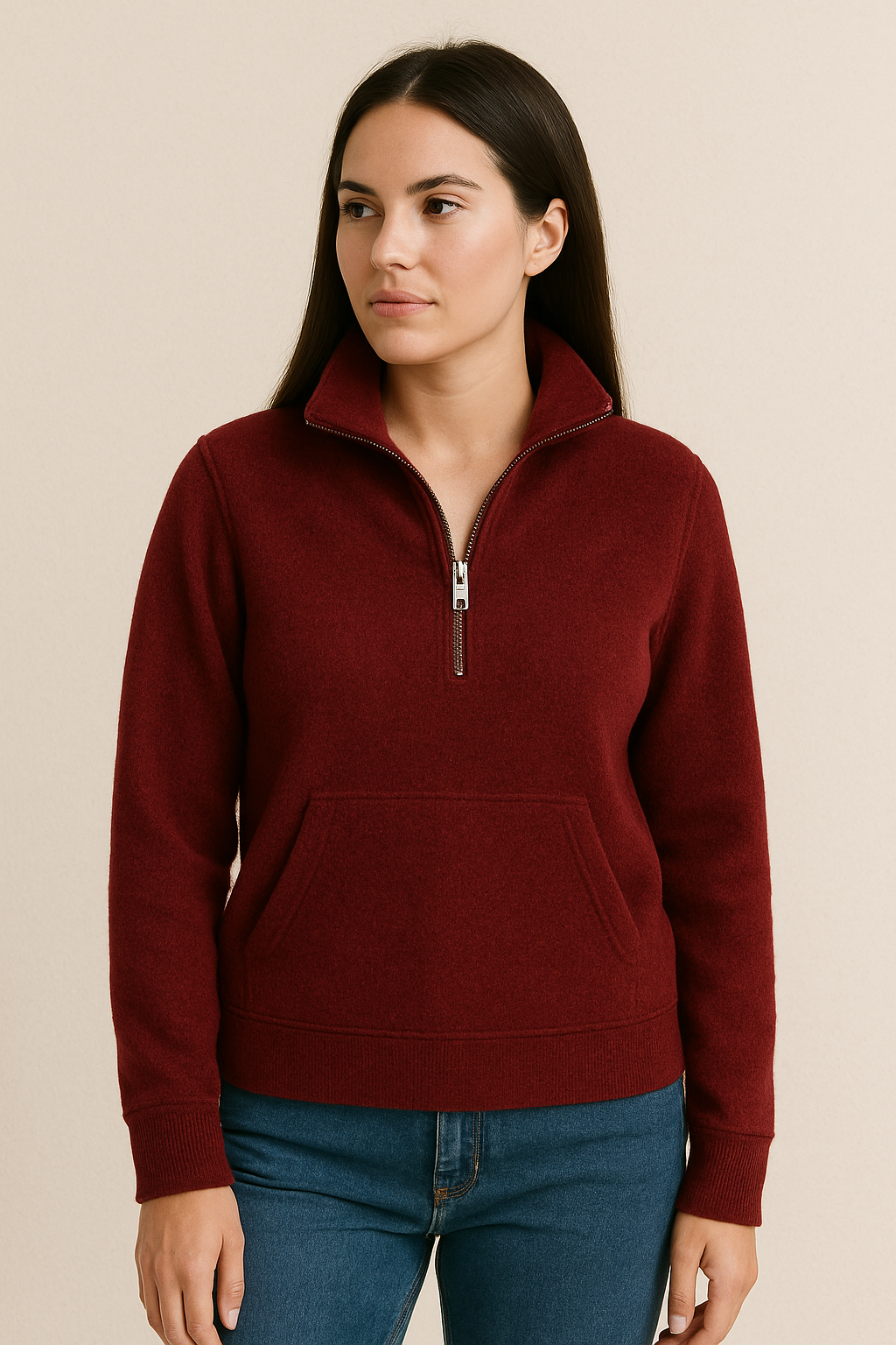 Wool Half-Zip Pullover – Jet Dark Red